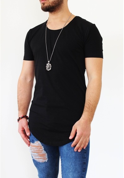 Boldy Erkek Long Fit Tişört Long Tişört Long Kesim Tişört-Siyah