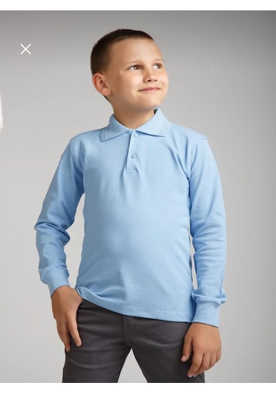 Dıgıl Kids Çocuk Polo Yaka Okul Tişörtü Uzun Kol Açık Mavi