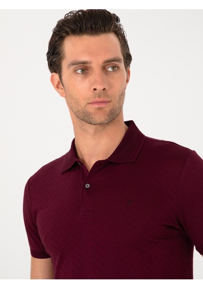 Bordo Slim Fit %100 Pamuk Polo Yaka T-shirt Kirmizi
