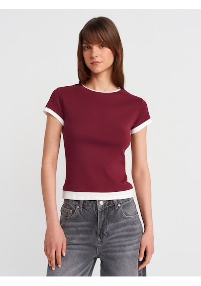 Dilvin 31859 Çift Görünümlü T-shirt-açık Bordo Açık Bordo
