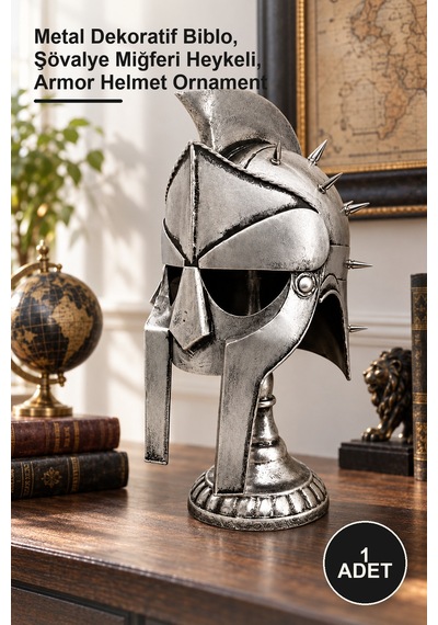1 Adet Metal Şövalye Miğferi Biblosu Metal Dekoratif Biblo, Şövalye Miğferi Heykeli, Armor Helmet Ornament
