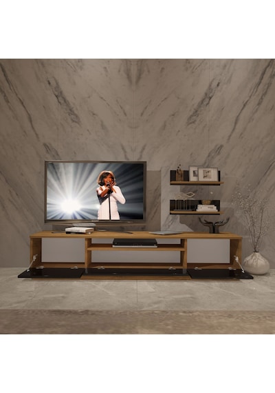 Trendstyle 4s Mdf Tv Ünitesi Ve Orta Sehpa 2'li Set - Pera Siyah Meşe - Siyah
