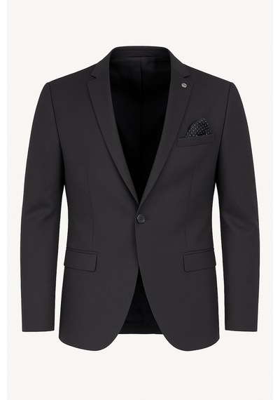 Plus Scorpion Erkek Siyah Blazer Ceket İtalyan Kesim, Tek Düğmeli, Çift Yırtmaçlı Şık Klasik Model Siyah