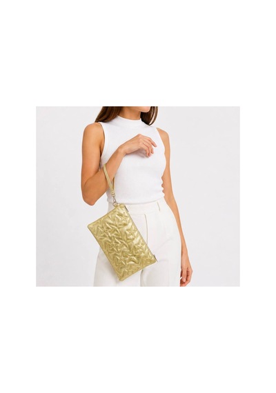 Wikidays.s Moda Trendi Kadın Orta Boy Yıldız Desenli El Çantası - Parlak Dokulu Bilek Askılı Portföy Clutch Sarı