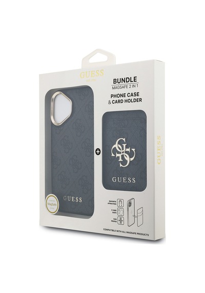 Apple Uyumlu iPhone 17  Kılıf Guess Lisanslı M-safe Özellikli 4g Metal Büyük Logolu Kartlıklı Kapak Siyah Siyah
