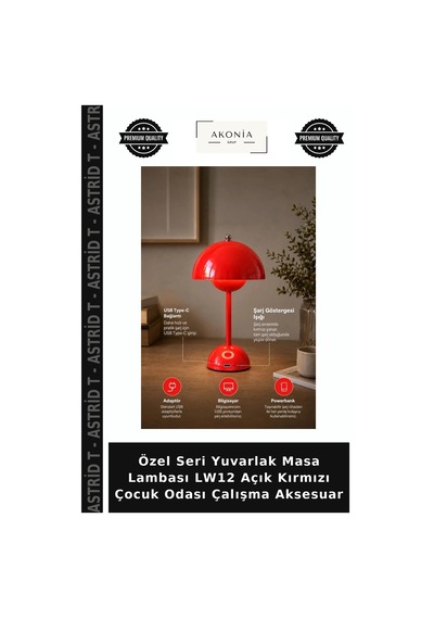 Özel Seri Yuvarlak Masa Lambası Lw12 Açık Kırmızı Çocuk Odası Çalışma Aksesuar