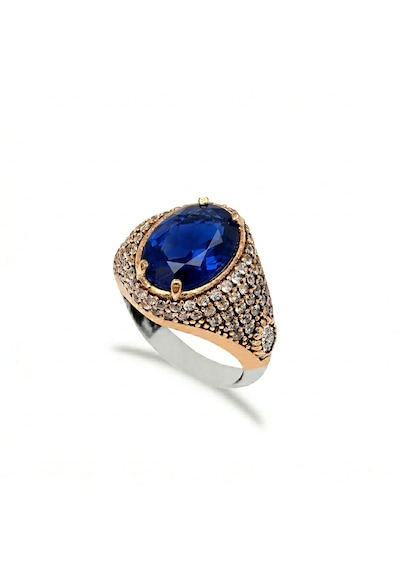 925 Ayar Gümüş Oval Taşlı Otantik Yüzük Bronz