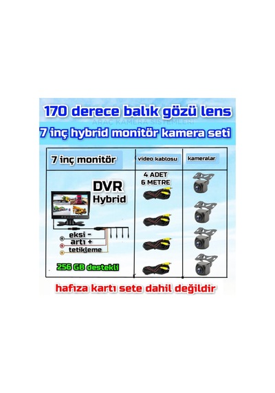 7 İnç Hybrid Dvr Monitör Ve 4 Adet Balık Gözü Lens 170 Derece