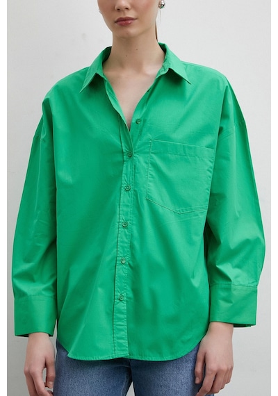Never More Oversize Pamuklu Gömlek Yeşil Yeşil
