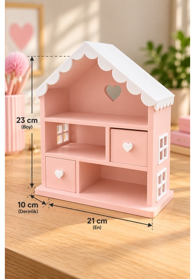 Bebek Evi, Çekmeceli Dekoratif Organizer Large Çocuk Odası Dekorasyonu Pudra Pembe