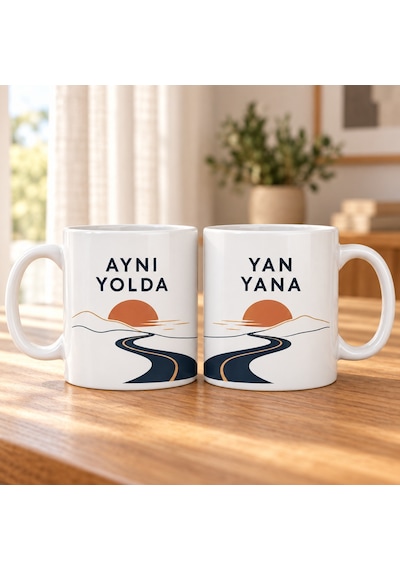 Bezos Aynı Yolda Yan Yana 2'li Porselen Kupa Seti - Model 288 Dlra