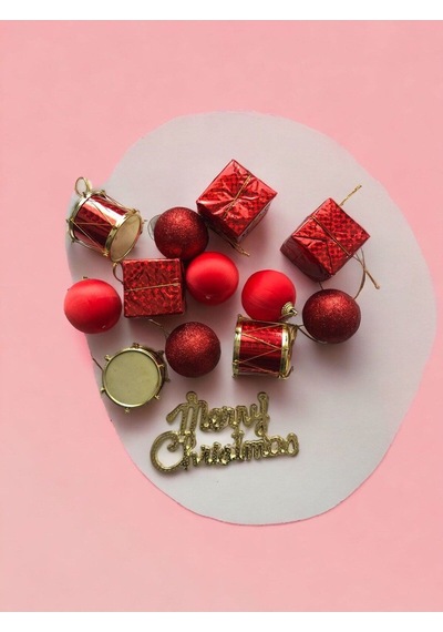 13 Parça Noel Çam Ağacı Süsleme Chrismistmas Yeni Yıl Yılbaşı Noel Çam Ağacı Süsü Lüx 13 Parça 1 Trompet Çanı Kırmızı