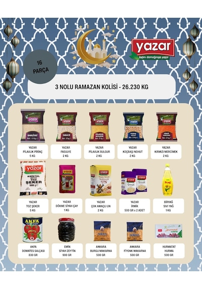 Yazar Ramazan Paketi 3 16 Parça 26,230 Kg