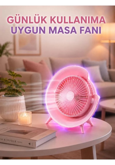 Hepsi Renkli Ambiyans Işıklı Taşınabilir Masaüstü Vantilatör Najmaddin