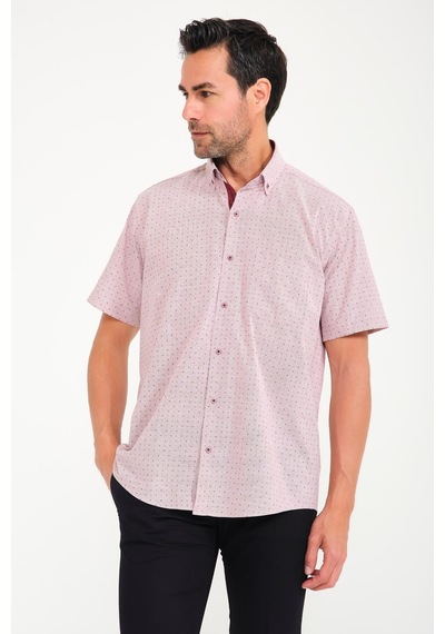 Klasik Kısa Kol Çarpı Filafil Desen Düğmeli Yaka Hediye Kutulu Erkek Gömlek Fs-001215 - Bordo-1711