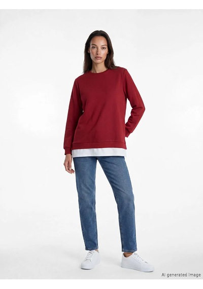 Lc Waikiki Bordo Bisiklet Yaka Kadın Sweatshirt Tunik