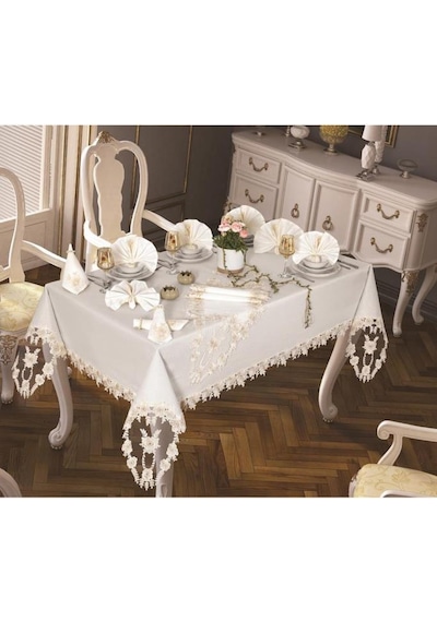 Daisy Love Masa Örtüsü 160x220 Cm 26 Parça Krem Krem