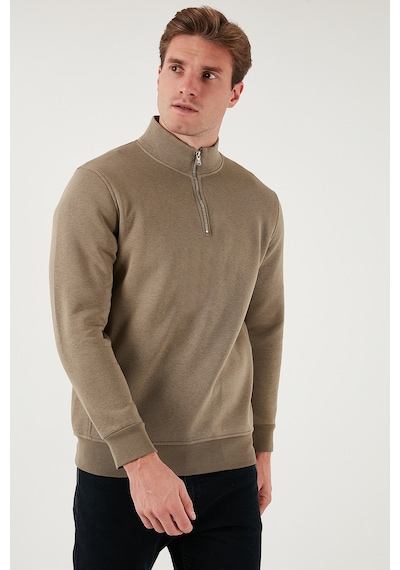Buratti Pamuklu Regular Fit Yarım Fermuarlı Dik Yaka Erkek Sweat 59052592 Vizon Yeşili