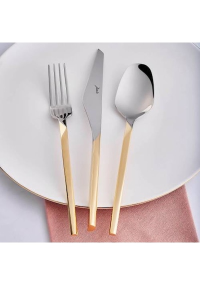 Jumbo 5100 Quartz Mat Altın 12 Kişilik 84 Parça Çatal Kaşık Bıçak Takımı Mat Altın