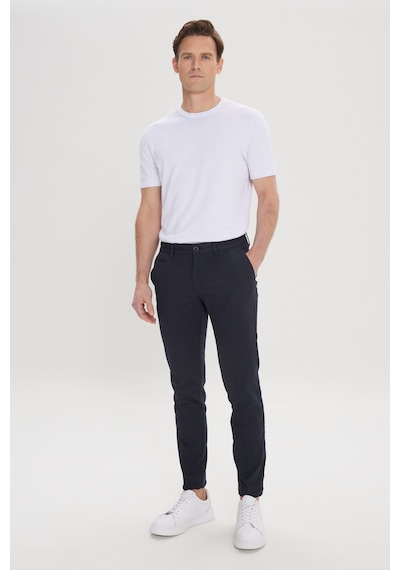 AC&Co / Altınyıldız Classics Erkek Sıyah Slim Fit Dar Kesim Yan Cepli Pamuklu Esnek Armürlü Pantolon Siyah