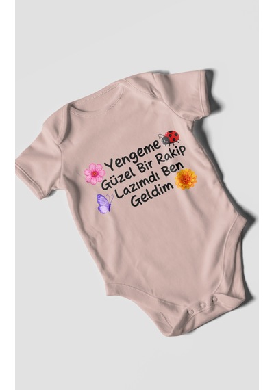 Morivokids Yengeme Güzel Bir Yazılı Kısa Kollu Bebek Body %100 Pamuk Pastel Pembe