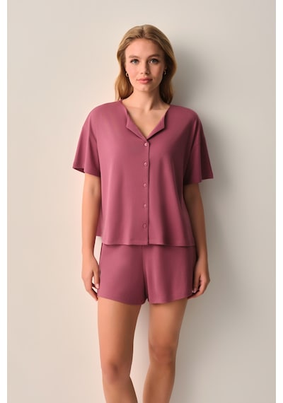 Suwen Mira Modal Gömlek Yaka Şort Pijama Takımı Sh26635667b142 Gül