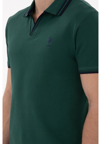U.S. Polo Assn. Erkek Slim Fit Polo Yaka Koyu Yeşil Tişört 50298081-VR079