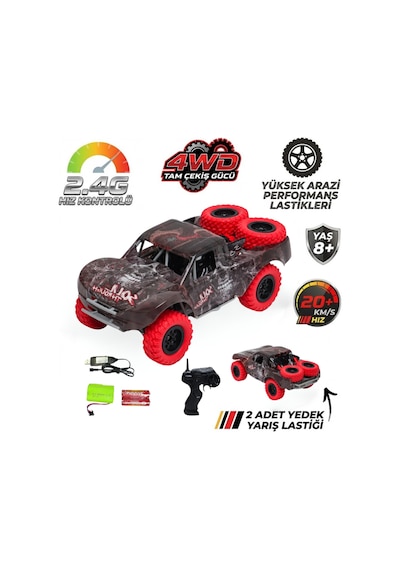 Şarjlı Uzaktan Kumandalı Araba 4x4 Yüksek Hızlı Drift Ve Arazi Aracı 2.4ghz 1:20 Yedek Lastikli Kırmızı