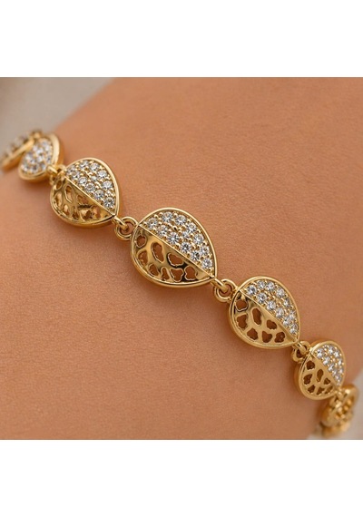 Cm Jewelry Damla Zirkon Taşlı Kalp Detaylı Bileklik Gold Kadın Bileklik Altın