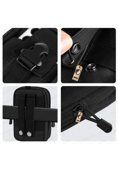 Motiva 18cm Taktik Modüler Mini Siyah Göğüs Telefon Molle Çantası