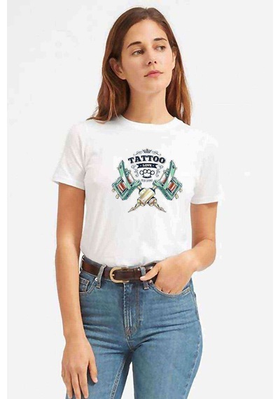 Tatto Love Retro White Baskılı Beyaz Kadın Tshirt