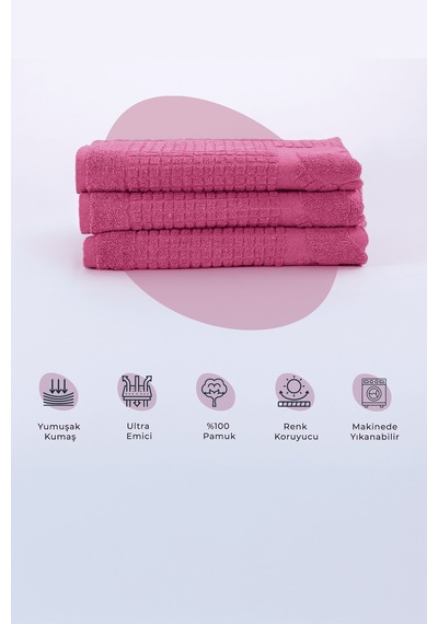 Buççin Online Mağaza Banyo Kareli Ayak Desenli Pamuk Ayak Havlusu 50x70cm Pamuklu Pembe Çok Renkli