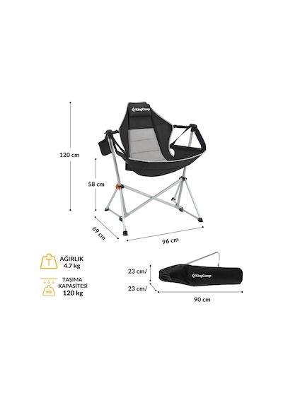 Kingcamp Orchid Salıncaklı Katlanır Kamp Sandalyesi Black/grey Gri - Siyah