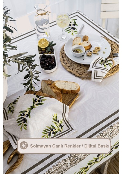 Elart Zeytin Yemek Seti 12 Kişilik Masa Örtüsü Takımı 150x210 Cm Çok Renkli