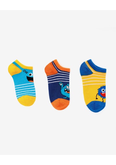 Skechers 3'lü Paket Funny Feet Bilekli Çorap Büyük Erkek Çocuk Sarı-mavi-lacivert Sk2520131-3474