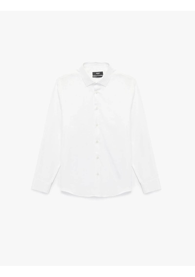 Koton Slim Fit Yarım İtalyan Yaka Beyaz Erkek Gömlek 7wam60036hw