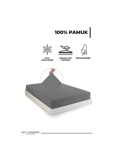 Lastikli & Hipoalerjenik Çarşaf%100 Pamuk Penye Kumaş Antrasit 200x200, Luxcarsaf Çok Renkli