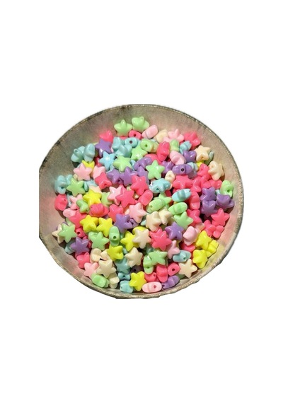 Pastel Tonlarda Karışık Renkli 25 Gram Yıldız Desenli Boncuk Takı Boncuğu