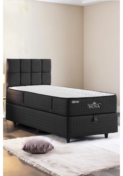 Nova Yatak 140x190 Çift Kişilik - 25 Cm Paket Yaylı Ortopedik, Orta Sert, Antrasit, Pamuklu Kumaş