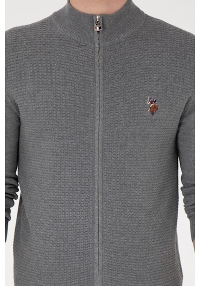 U.S. Polo Assn. Erkek Triko Hırka Pamuk 2227188 Gri Melanj