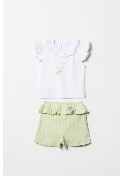 Hafy Baby Hello World Nakışlı, Fırfır Yakalı, Kız Bebek Şortlu Takım Beyaz - Yeşil Hafy Baby Hello World Nakışlı, Fırfır Yakalı, Kız Bebek Şortlu Takım Beyaz - Yeşil