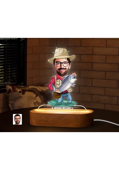 Bk Gift Kişiye Özel Balıkçı Karikatürlü Dekoratif 3d Biblo Led Işıklı Gece Lambası-2, Arkadaşa Hediye Kobitmeyen138300 Bk Gift