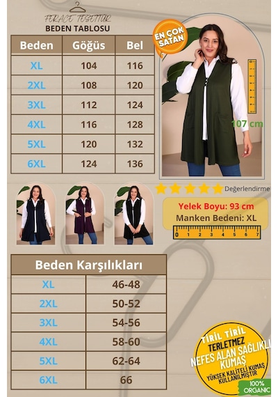 Ferace Tesettür Kadin Buyuk Beden Tesettur Yelek Düğmeli Ve Cepli Esnek Yelek 001