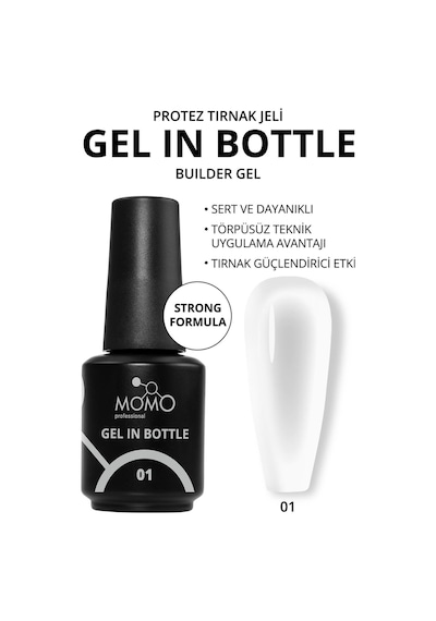 Momo Professional Gel In Bottle No.01 Akıllı Fırçalı Protez Tırnak Jeli Şeffaf 18 Ml