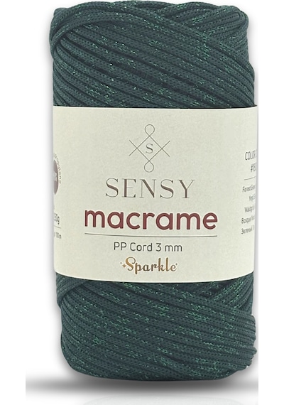 Sensy Simli Polyester Makrome İpi 3 Mm 250 Gr Supla Ip Ve Çanta İpliği Yeşil