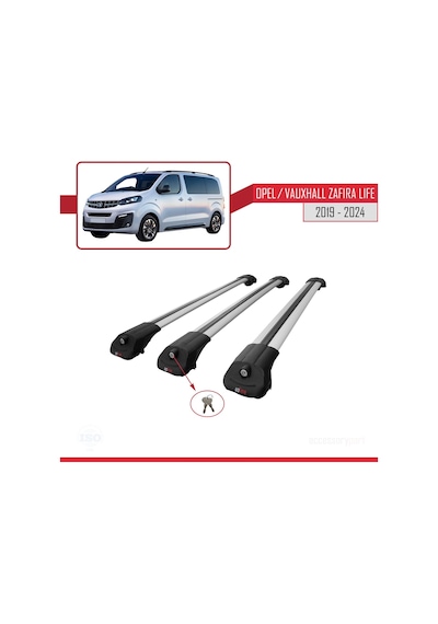 Opel / Vauxhall Zafira Life 2019 Ve Sonrası İle Uyumlu Ace-1 Ara Atkı Tavan Barı Gri 3 Adet Bar