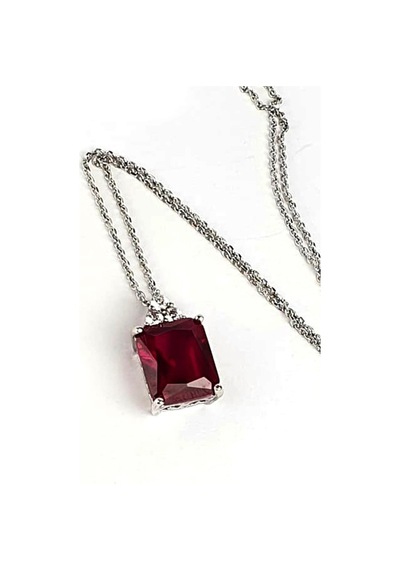 Sky Diamond Red Creative Rubies 925 Ayar Gümüş Lüks Baget Kolye
