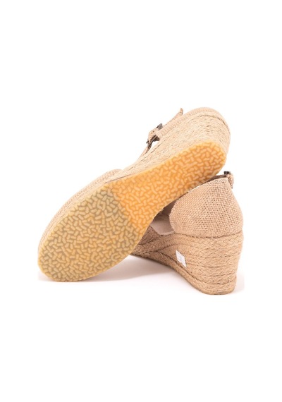 Star Tombis Gerçek Elişi Topuğu Kapalı Bilekten Bantlı Keten Espadril Dolgu Topuk Handmade Hasır