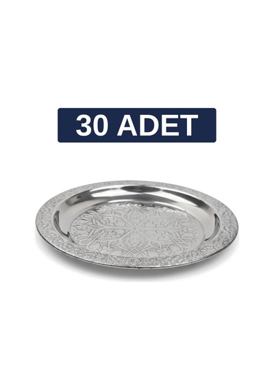 Binbir Trend 18 Cm İşlemeli Kenarlı Otantik Desenli Krom Çelik Meze Ve Servis Tabağı 30 Adet