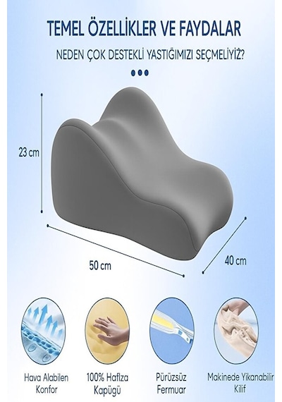 Vıscora Ortopedik Vücut Destek Minderi Space Memory Foam -yıkanabilir Kılıf Ofis/ev/yatak Gri